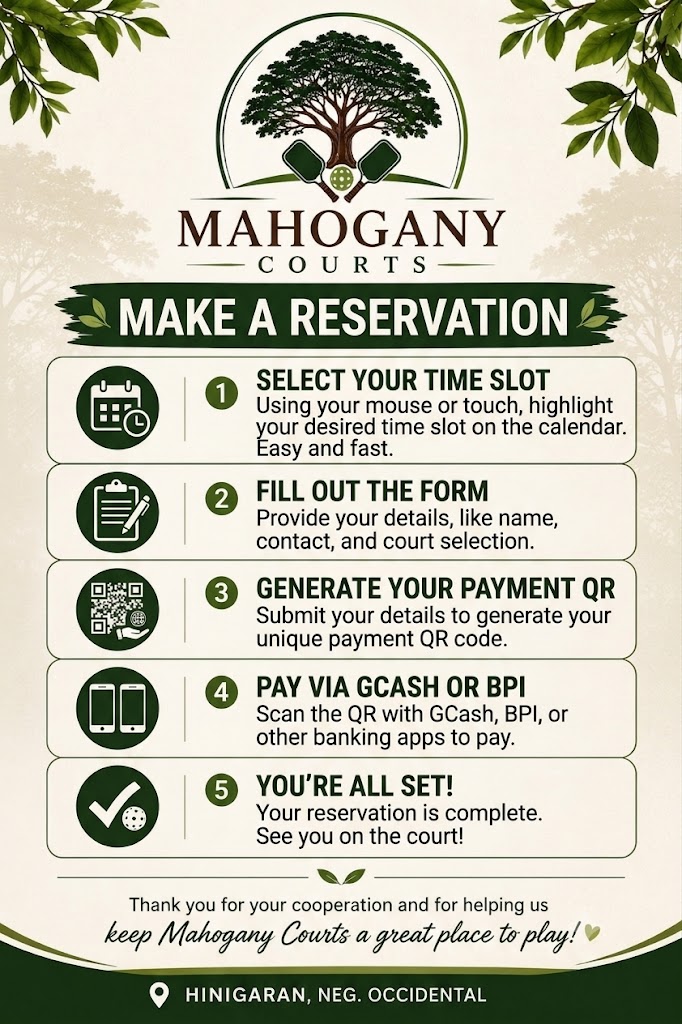 How to make a reservation at Mahogany Courts